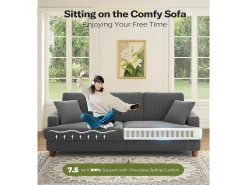 Sofá|DripeX Sofá de veludo com nervuras com telhas de 3, grande sofá reto moderno acolchoado com assentos extras profundos de 53 cm - 2 almofadas - 220x76x84cm - cinza cinza Cinzento
