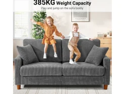 Sofá|DripeX Sofá de veludo cotelê de 2 lugares, Sofá estofado moderno reto grande com assentos extra profundos 56cm - 2 almofadas - 178x76x89cm - Cinzento