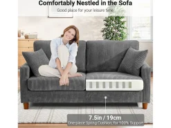 Sofá|DripeX Sofá de veludo cotelê de 2 lugares, Sofá estofado moderno reto grande com assentos extra profundos 56cm - 2 almofadas - 178x76x89cm - Cinzento