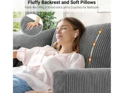 Sofá|DripeX Sofá de veludo cotelê de 2 lugares, Sofá estofado moderno reto grande com assentos extra profundos 56cm - 2 almofadas - 178x76x89cm - Cinzento