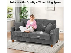 Sofá|DripeX Sofá de veludo cotelê de 2 lugares, Sofá estofado moderno reto grande com assentos extra profundos 56cm - 2 almofadas - 178x76x89cm - Cinzento