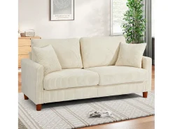 Hot DripeX Sofá de veludo cotelê de 2 lugares, Sofá estofado moderno reto grande com assentos extra profundos 56cm - 2 almofadas - 178x76x89cm - Bege