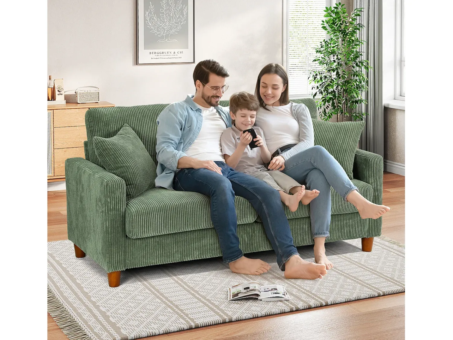 Clearance DripeX Sofá de veludo cotelê de 2 lugares, Sofá estofado moderno reto grande com assentos extra profundos 56cm - 2 almofadas - 178x76x89cm - Verde