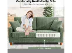 Clearance DripeX Sofá de veludo cotelê de 2 lugares, Sofá estofado moderno reto grande com assentos extra profundos 56cm - 2 almofadas - 178x76x89cm - Verde