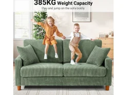 Clearance DripeX Sofá de veludo cotelê de 2 lugares, Sofá estofado moderno reto grande com assentos extra profundos 56cm - 2 almofadas - 178x76x89cm - Verde