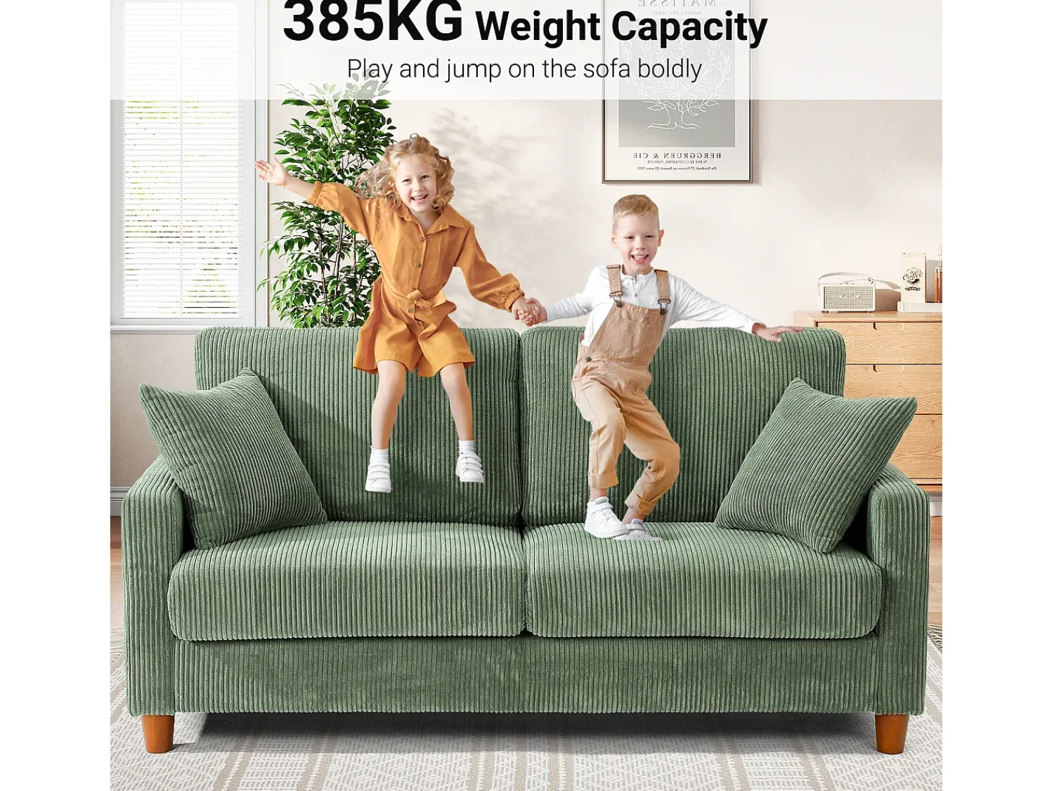 Clearance DripeX Sofá de veludo cotelê de 2 lugares, Sofá estofado moderno reto grande com assentos extra profundos 56cm - 2 almofadas - 178x76x89cm - Verde