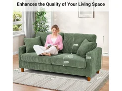 Clearance DripeX Sofá de veludo cotelê de 2 lugares, Sofá estofado moderno reto grande com assentos extra profundos 56cm - 2 almofadas - 178x76x89cm - Verde