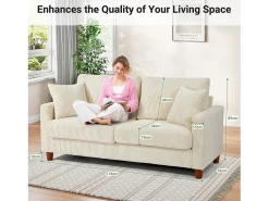 Sofá|DripeX Sofá de veludo de 2 -sete, com 2 almofadas, assentos profundos de 56cm, 178x76x89cm, Bege
