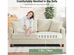 Sofá|DripeX Sofá de veludo de 2 -sete, com 2 almofadas, assentos profundos de 56cm, 178x76x89cm, Bege