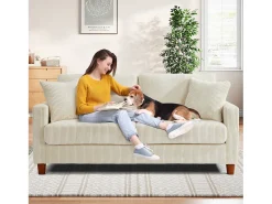Sofá|DripeX Sofá de veludo de 2 -sete, com 2 almofadas, assentos profundos de 56cm, 178x76x89cm, Bege