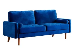 Sofá*DripeX Sofá de veludo direito e madeira maciça - 3 lugares - carga máxima 300kg - 176x78x85cm Azul