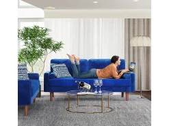 Sofá*DripeX Sofá de veludo direito e madeira maciça - 3 lugares - carga máxima 300kg - 176x78x85cm Azul