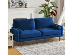 Sofá*DripeX Sofá de veludo direito e madeira maciça - 3 lugares - carga máxima 300kg - 176x78x85cm Azul