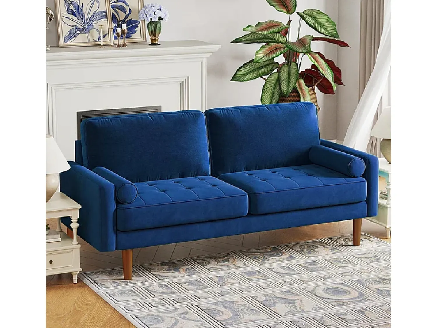Sofá*DripeX Sofá de veludo direito e madeira maciça - 3 lugares - carga máxima 300kg - 176x78x85cm Azul