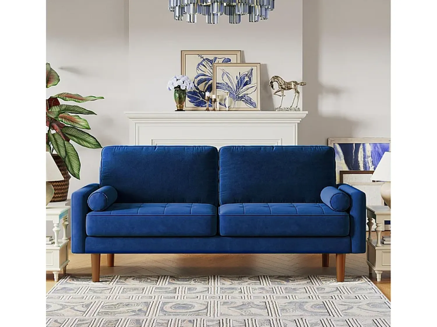 Sofá*DripeX Sofá de veludo direito e madeira maciça - 3 lugares - carga máxima 300kg - 176x78x85cm Azul