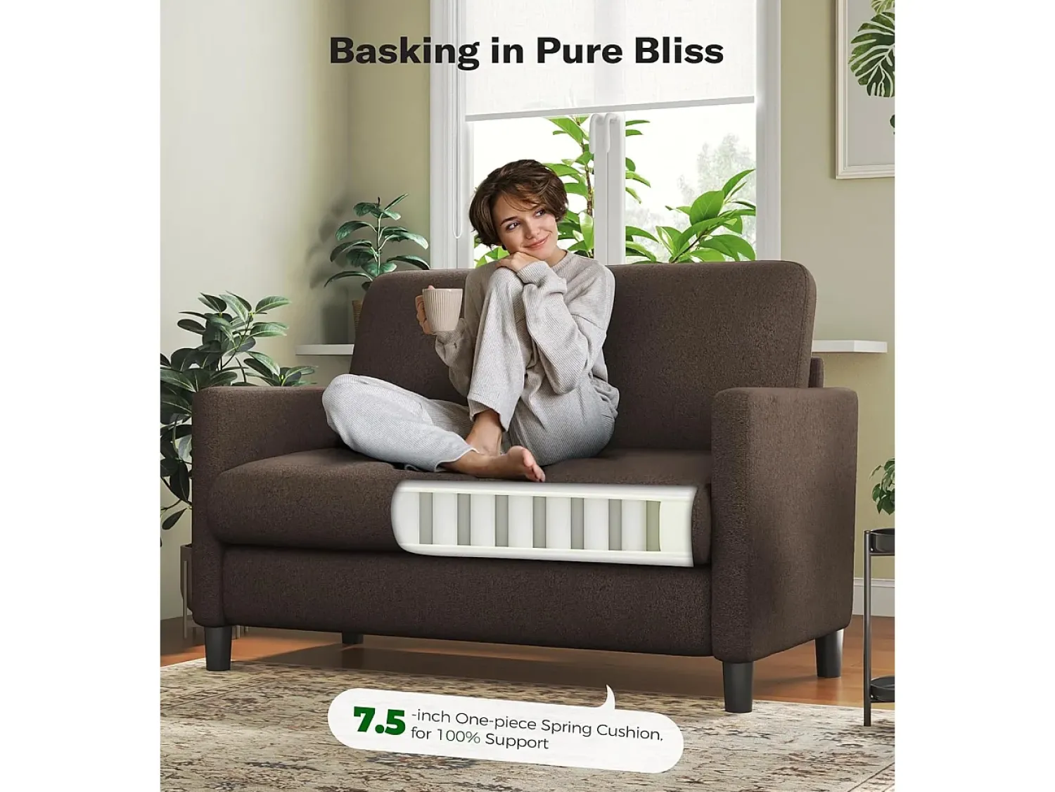 Sofá|DripeX Sofá de veludo marrom e confortável de 2 - Sofá de veludo marrom, com assento profundo de 55cm e apoios de braços - 128x78x89cm Castanho