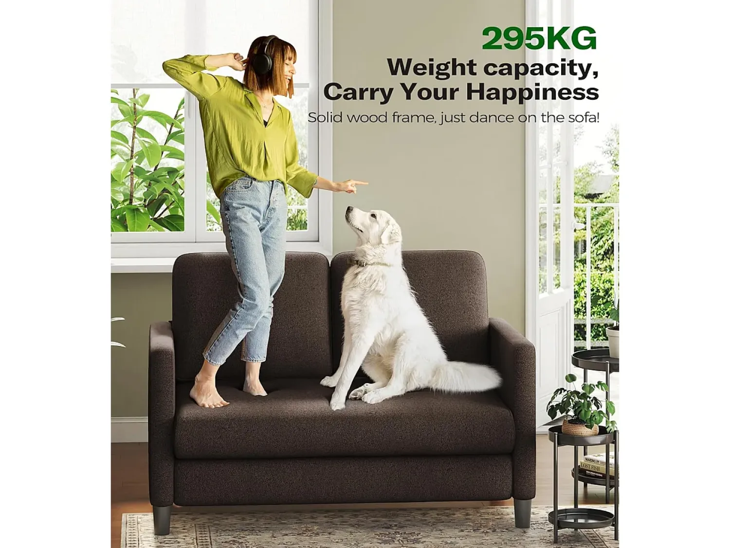 Sofá|DripeX Sofá de veludo marrom e confortável de 2 - Sofá de veludo marrom, com assento profundo de 55cm e apoios de braços - 128x78x89cm Castanho