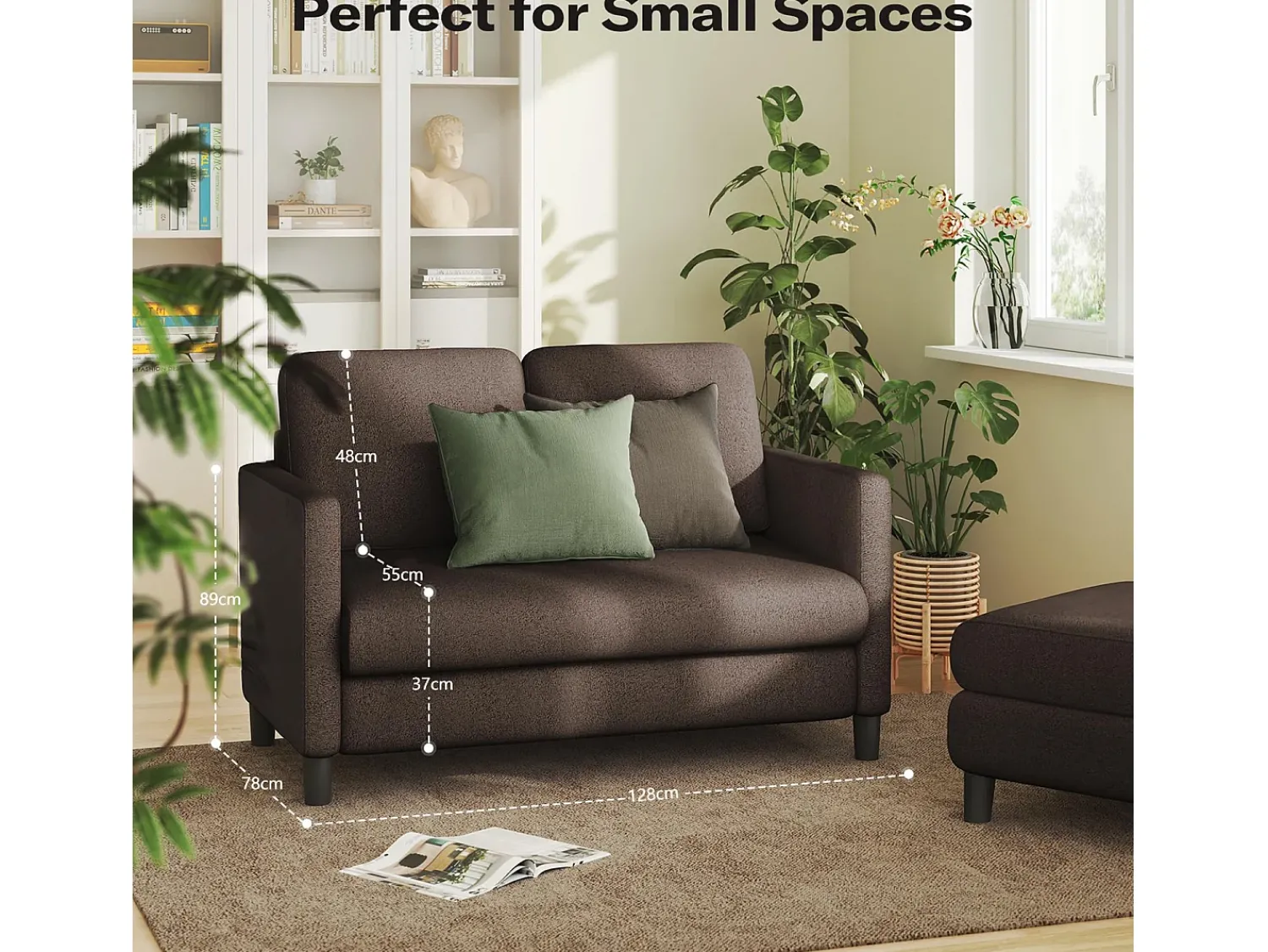 Sofá|DripeX Sofá de veludo marrom e confortável de 2 - Sofá de veludo marrom, com assento profundo de 55cm e apoios de braços - 128x78x89cm Castanho