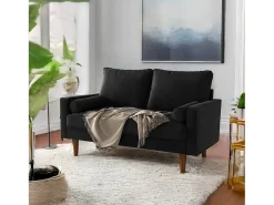 Sofá|DripeX Sofá de veludo de 2 - sofá, sofá moderno da sala de estar, com apoios de braços cônicos e pés, uma parte de baixo - 148,5x78x85cm Preto