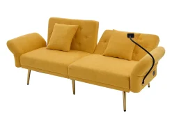 Hauss Spole Sofá descapotável de 2 lugares com 2 portas USB, suporte para telemóvel e bolsos laterais 173x78x78cm Amarelo