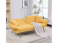 Hauss Spole Sofá descapotável de 2 lugares com 2 portas USB, suporte para telemóvel e bolsos laterais 173x78x78cm Amarelo
