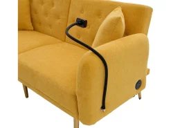 Hauss Spole Sofá descapotável de 2 lugares com 2 portas USB, suporte para telemóvel e bolsos laterais 173x78x78cm Amarelo