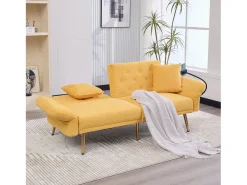 Hauss Spole Sofá descapotável de 2 lugares com 2 portas USB, suporte para telemóvel e bolsos laterais 173x78x78cm Amarelo