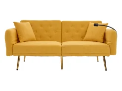 Hauss Spole Sofá descapotável de 2 lugares com 2 portas USB, suporte para telemóvel e bolsos laterais 173x78x78cm Amarelo
