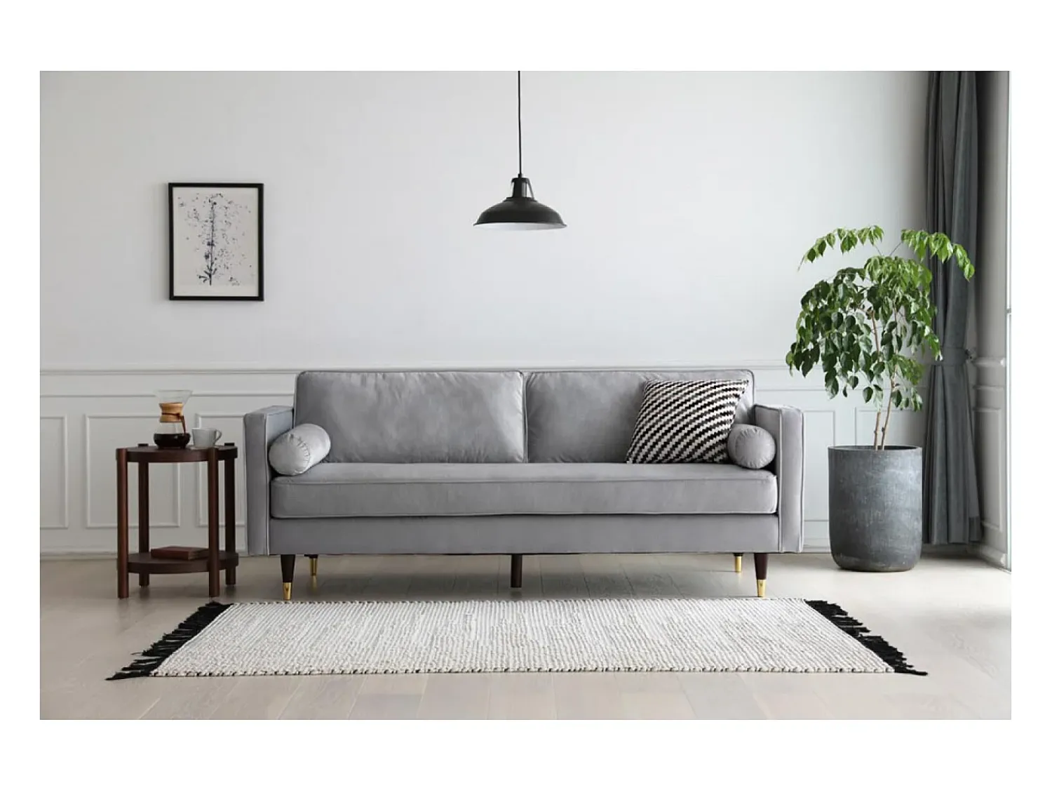 Sofá|Concept-Usine Sofá direito de design vintage de 3 lugares em veludo cinza claro NALHA - Estilo Escandinavo Cinzento claro