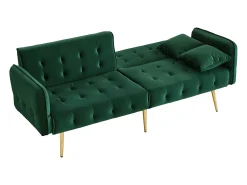 Sofá| Sofá dobrável de 2 lugares - Sofá reto com encosto e braços ajustáveis ​​- veludo Verde