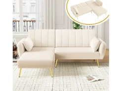 Merax Sofá dobrável de 3 lugares - 191,5 x 130 x 80 cm - sofá de canto com função de dormir - veludo -^ Sofá