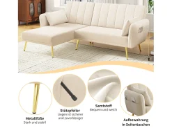 Merax Sofá dobrável de 3 lugares - 191,5 x 130 x 80 cm - sofá de canto com função de dormir - veludo -^ Sofá