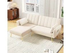 Merax Sofá dobrável de 3 lugares - 191,5 x 130 x 80 cm - sofá de canto com função de dormir - veludo -^ Sofá