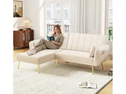 Merax Sofá dobrável de 3 lugares - 191,5 x 130 x 80 cm - sofá de canto com função de dormir - veludo -^ Sofá