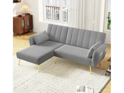 Sofá*Merax Sofá dobrável de 3 lugares - 191,5 x 130 x 80 cm - sofá de canto com função de cama - veludo - cinza Cinzento