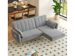 Sofá*Merax Sofá dobrável de 3 lugares - 191,5 x 130 x 80 cm - sofá de canto com função de cama - veludo - cinza Cinzento