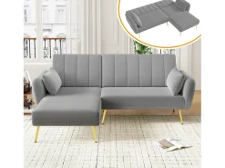 Sofá*Merax Sofá dobrável de 3 lugares - 191,5 x 130 x 80 cm - sofá de canto com função de cama - veludo - cinza Cinzento