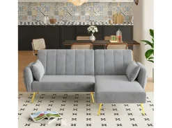 Sofá*Merax Sofá dobrável de 3 lugares - 191,5 x 130 x 80 cm - sofá de canto com função de cama - veludo - cinza Cinzento