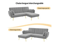 Sofá*Merax Sofá dobrável de 3 lugares - 191,5 x 130 x 80 cm - sofá de canto com função de cama - veludo - cinza Cinzento