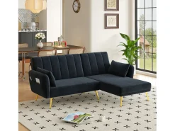 New Merax Sofá dobrável de 3 lugares - 191,5 x 130 x 80 cm - sofá de canto com função de dormir - veludo - Preto