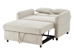 Sofá*KOMHTOM Sofá dobrável de dois lugares, design dobrável, costas ajustáveis, tecido de algodão e linho, Bege