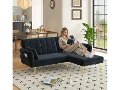 Sofá|ModernLuxe Sofá dobrável moderno - Sofá em L - Sofá-cama com canto adicional - Preto