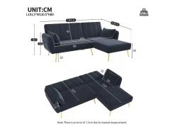 Sofá|ModernLuxe Sofá dobrável moderno - Sofá em L - Sofá-cama com canto adicional - Preto