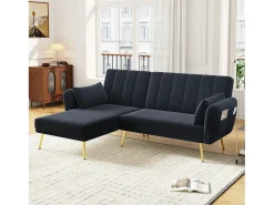Sofá|ModernLuxe Sofá dobrável moderno - Sofá em L - Sofá-cama com canto adicional - Preto