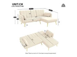 Sofá|ModernLuxe Sofá dobrável moderno - Sofá em L - Sofá-cama com canto adicional - Bege