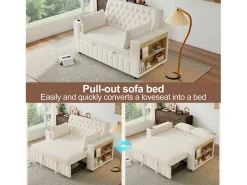 ModernLuxe Sofá dobrável moderno para 2 pessoas - com porta-copos - com portas de carregamento USB - com almofadas - tecido de pelúcia -^ Sofá