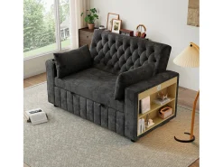 ModernLuxe Sofá dobrável moderno para 2 pessoas - com porta-copos - com portas de carregamento USB - com almofadas - tecido de pelúcia - Cinza^ Sofá