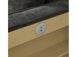 ModernLuxe Sofá dobrável moderno para 2 pessoas - com porta-copos - com portas de carregamento USB - com almofadas - tecido de pelúcia - Cinza^ Sofá