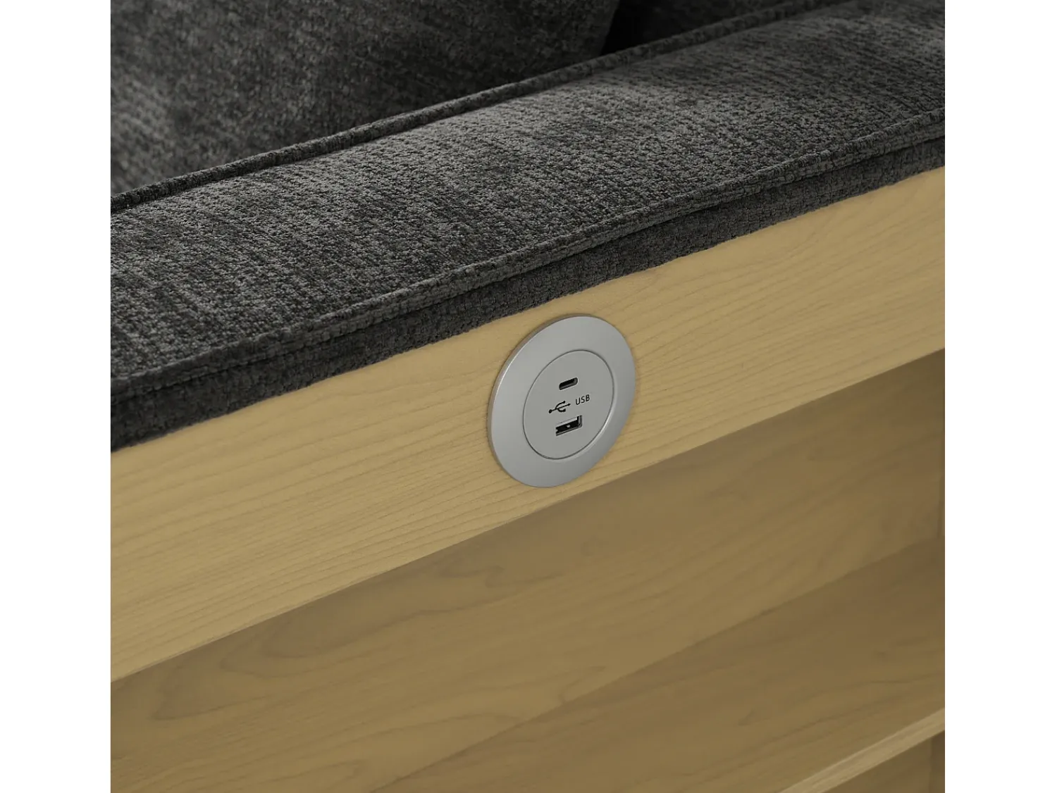 ModernLuxe Sofá dobrável moderno para 2 pessoas - com porta-copos - com portas de carregamento USB - com almofadas - tecido de pelúcia - Cinza^ Sofá