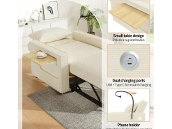 ModernLuxe Sofá dobrável multifuncional - com portas de carregamento USB - com suporte para telefone - Tecido de veludo cotelê -^ Poltrona